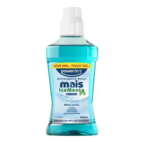 Anti-sep Bucal Powerdent Mais Menta Zero Alcool L500 P350ml