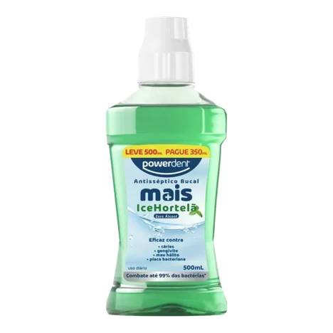 Anti-sep Bucal Powerdent Mais Hortela Zero Alcool L500 Pg350ml
