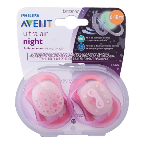 CHUP.AVENT ULT.AIR 6 A 18 MESES ROSA BRILHA NO ESCURO C/2*