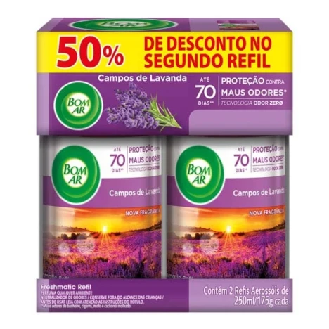 BOM AR AERO 250ML CAPOS DE LAVANDA REFIL C/2 50% DESC.