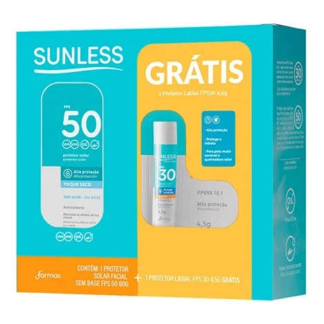Kit Protetor Solar Facial Sem Cor Fps 50 Sunless 60G + Protetor Labial Fps 30 Sunless 4,5G