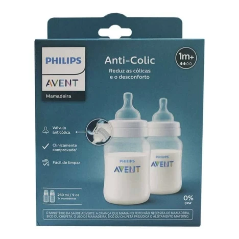 PROMO MAMADEIRA AVENT 260ML ANT.COLICA 3.0 TRANSP. C/2
