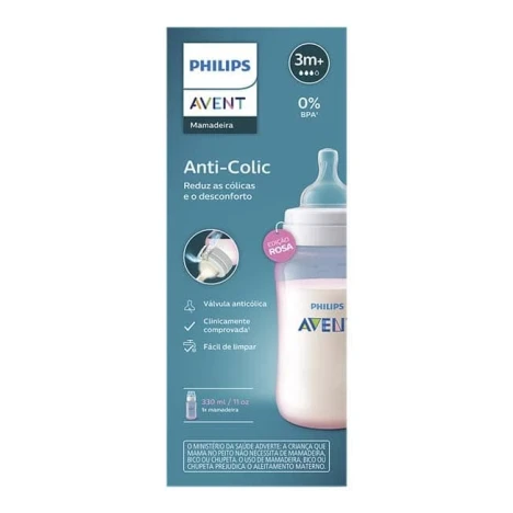 MAMADEIRA AVENT 330ML ANT.COLIC 3.0 ROSA