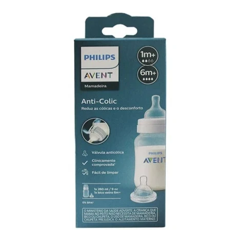KIT MAMADEIRA AVENT 260ML ANTI.COLIC 3.0 TRANSP. + BICO 4