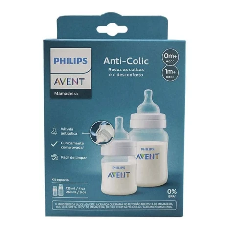 KIT MAMADEIRA AVENT 125/260ML ANT.COLIC 3.0 TRANSP.