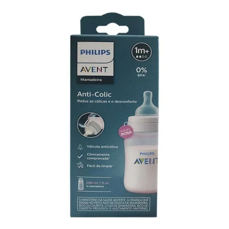 MAMADEIRA AVENT 260ML ANT.COLIC 3.0 ROSA