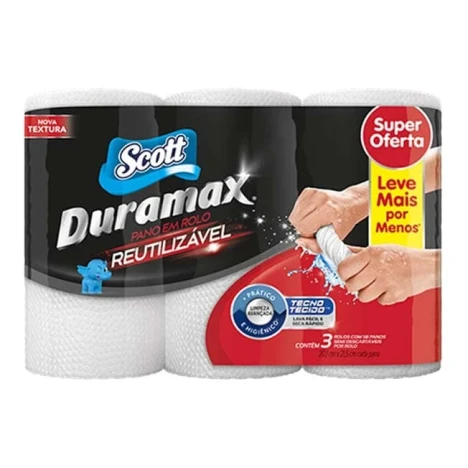 PANO SEMI DESCARTAVEL SCOTT DURAMAX 3 ROLOS BRANCO C/58
