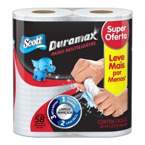 PANO SEMI DESCARTAVEL SCOTT DURAMAX 2 ROLOS BRANCO C/58
