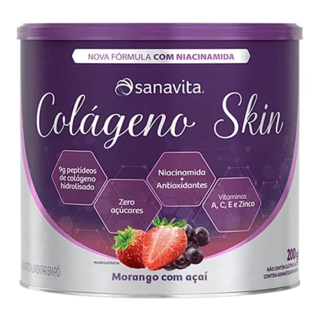 Colágeno Skin Morango com açai Sanavita 200g