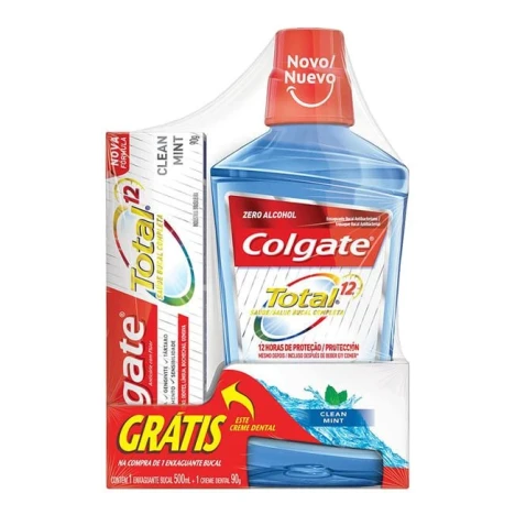 PROMO.ANTI-SEP. BUCAL COLGATE TOTAL 12 CLEAN MINT 500ML + CREME DENT TT12 90G