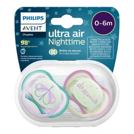 CHUP.AVENT ULT.AIR 0 A 6 MESES BRILHA NO ESCURO LIBELULA/DREAMS C/2