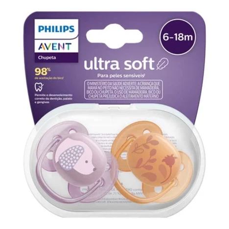 CHUP.AVENT ULTRA SOFT 6 A 18 MESES ROSA/LARANJA CACHORRO/FLORES C/2