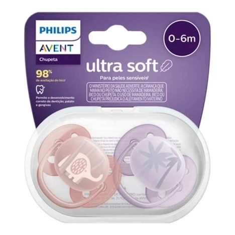 CHUP.AVENT ULTRA SOFT 0 A 6 MESES SALMAO/LILAS ELEFANTE/COQUEIRO C/2