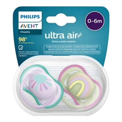 CHUP.AVENT ULT.AIR 0 A 6 MESES LILAS/VERDE SOL/ARCO-IRIS C/2