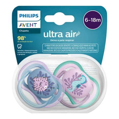 CHUP.AVENT ULT.AIR 6 A 18 MESES AZUL/LILAS PEIXE/CAVALO MARINHO C/2