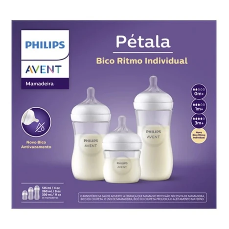 KIT MAMADEIRA AVENT 125/260/330ML PETALA 3.0 TRANSPARENTE