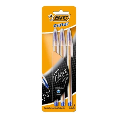 CANETA BIC ESFEROGRAFICA CRISTAL C/3 AZUL PONTA FINA