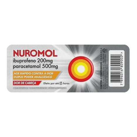 NUROMOL 200MG + 500MG 4 COMPR.REVESTIDOS