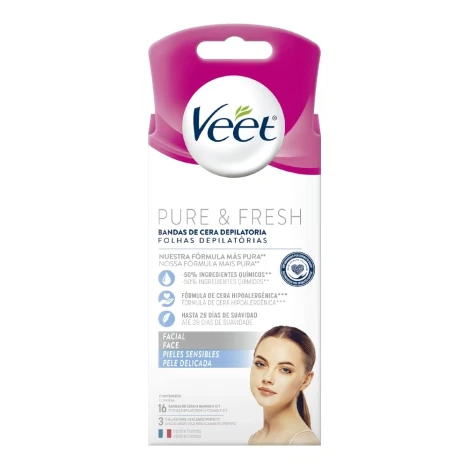 FOLHAS VEET PURE & FRESH FACE C/16 PELE DELICADA
