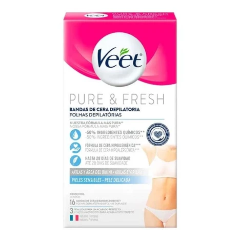 FOLHAS VEET BIQUINI PURE & FRESH CORPO C/16 PELE DELICADA