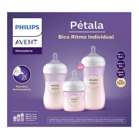 KIT MAMADEIRA AVENT 125/260/330ML PETALA 3.0 ROSA