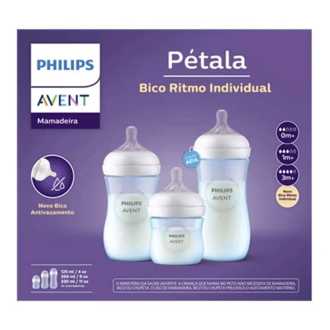 KIT MAMADEIRA AVENT 125/260/330ML PETALA 3.0 AZUL